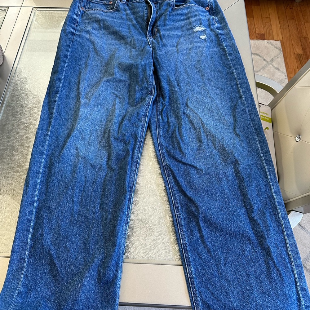 American Eagle Outfitters High-Rise Straight Leg Jeans - Dark Blue